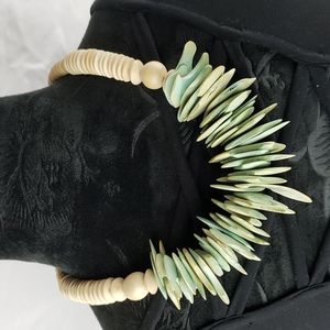 Beautiful Natural Wood Turquoise and Cream Bead Necklace Length 22 Inches